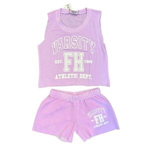 Firehouse lilac varsity puff tank and short set girls size XS NWT